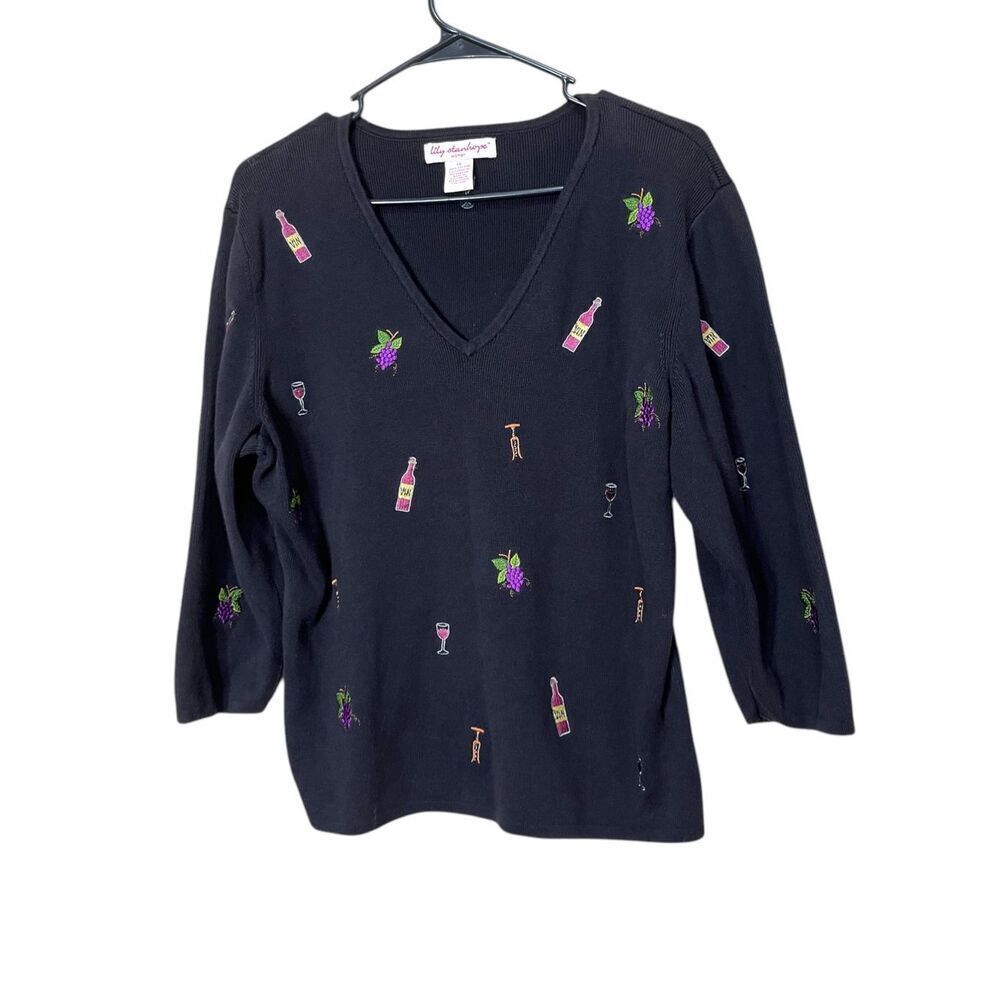 Vintage Lily Stanhope Wine Theme‎ Embroidered Sweater Size Large